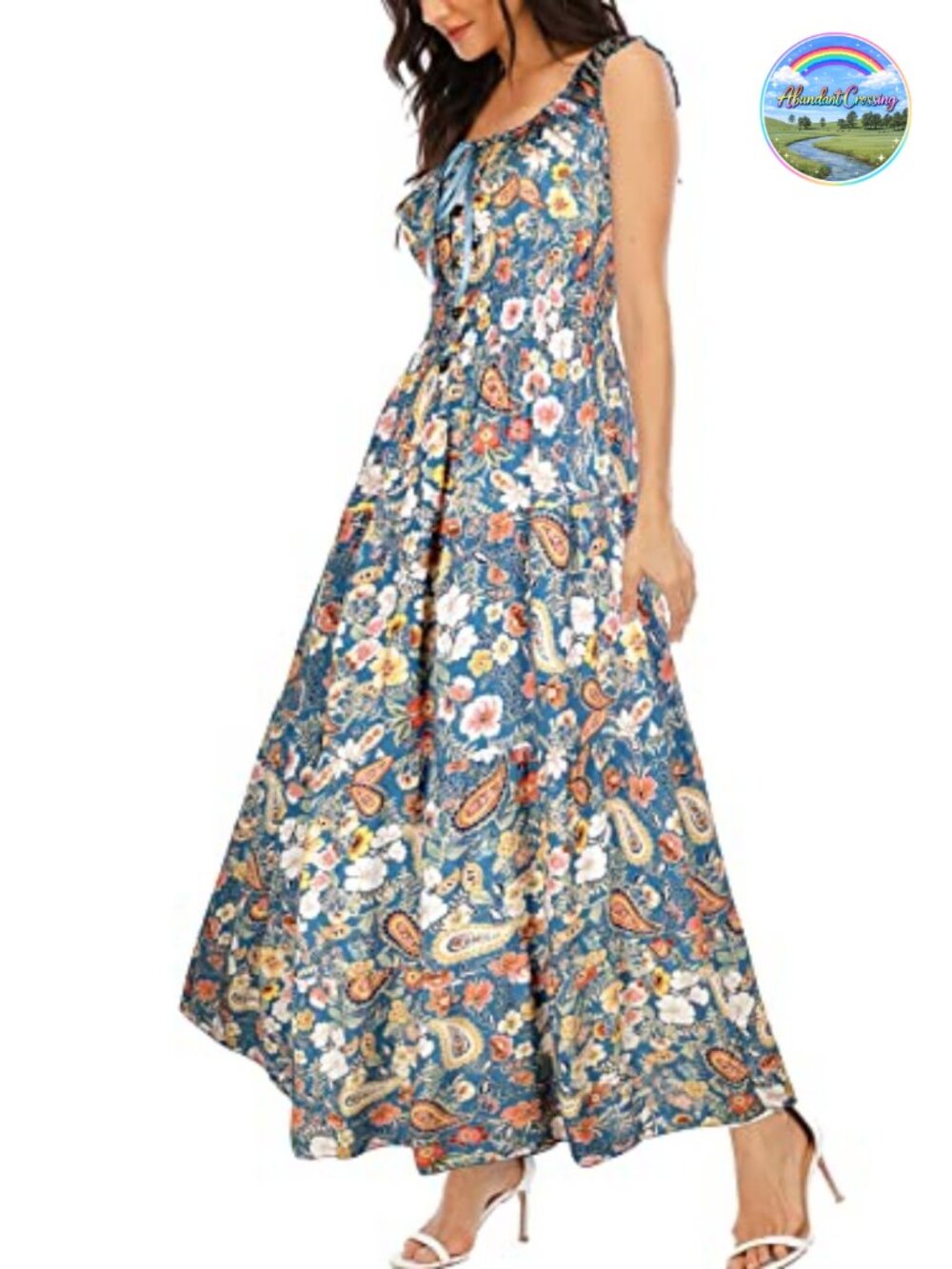 Boho Floral Print Maxi Dress Sleeveless Scoop Neck A-Line Beach Vacation